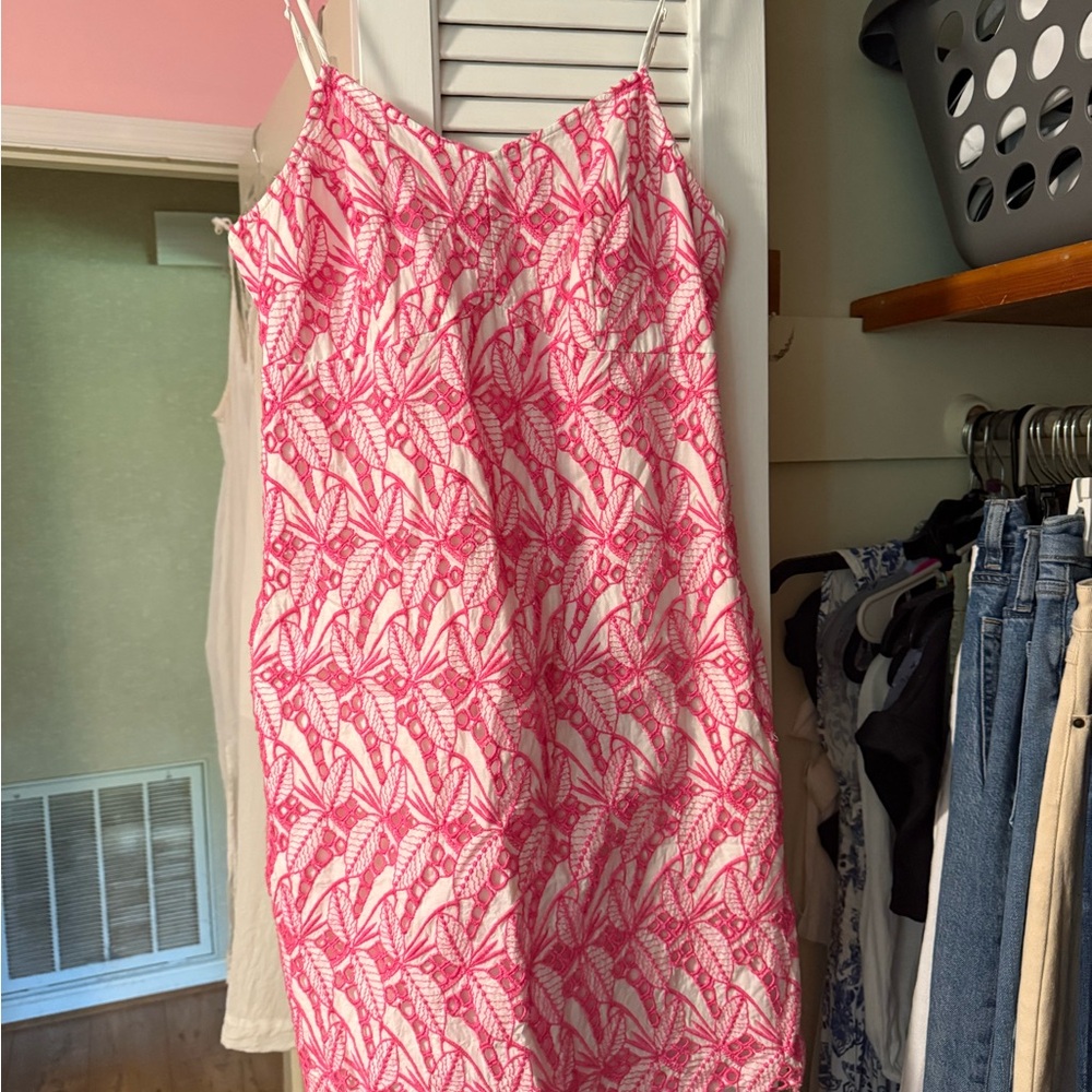 Crown & Ivy Pink and White Crochet Trim Dress